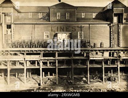Histoire des chemins de fer, Histoire des trains, Icing Station 1900s, voiture de train réfrigérée, Juniata Pennsylvania Banque D'Images