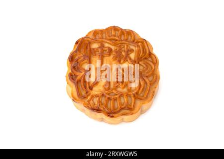 Gâteau de lune chinois sur un fond blanc Banque D'Images