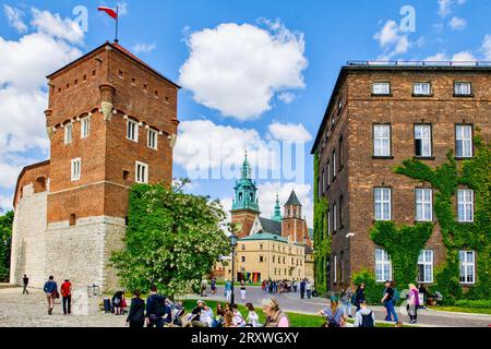 Vue sur le château de Wawel. Sur la gauche se trouve la Tour du sénateur ou Lubranka, qui fait partie des fortifications du XVe siècle. Banque D'Images