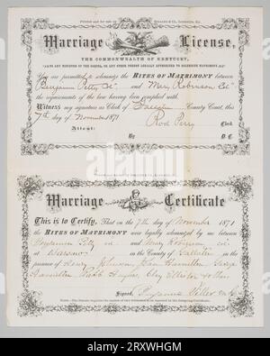 Licence de mariage et certificat de Benjamin Petty et Mary Robinson le 7 novembre 1871 Banque D'Images