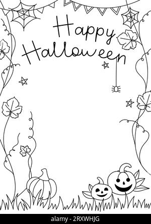 Cadre décoratif doodle Halloween avec ornements, cadre vertical noir et blanc halloween Illustration de Vecteur