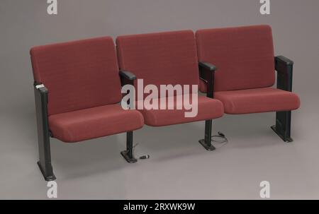 Une rangée de trois (3) chaises d'audience de l'auditorium Oprah Winfrey Show aux Harpo Studios à Chicago, Illinois. Ces sièges sont de la rangée SR3. Banque D'Images