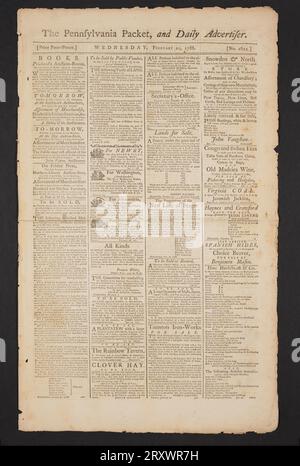 Pennsylvania Packet et Daily Advertiser n° 2822 le 20 février 1788 Banque D'Images