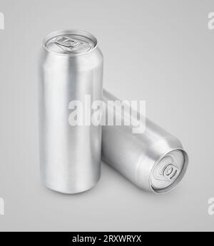 Deux canettes de bière en aluminium de 500 ml sur fond gris Banque D'Images