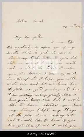 Lettre écrite par le soldat de l'occupation de l'Union John Stagenwalt le 20 septembre 1866 Banque D'Images