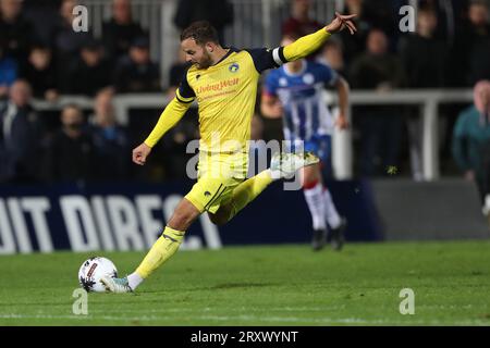 Jamey Osborne de Solihull Moors lors du match de la Ligue nationale de Vanarama entre Hartlepool United et Solihull Moors à Victoria Park, Hartlepool le mardi 26 septembre 2023. (Photo : Mark Fletcher | MI News) Banque D'Images