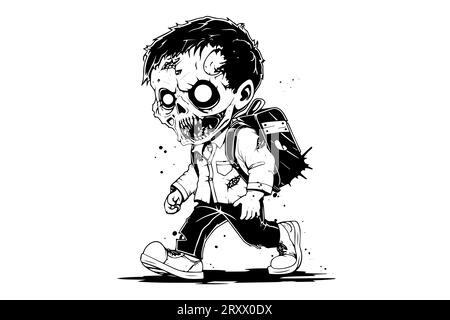 Zombie avec un dessin à l'encre dessiné à la main sac à dos. Illustration vectorielle dans le style de gravure. Illustration de Vecteur