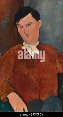 Titre : Monsieur Deleu Créateur : Amedeo Modigliani année : 1916 Dimensions : 81,1 x 46,7 cm moyenne : huile sur toile lieu : National Gallery of Art, Washington, D.C. contenu : 'Monsieur Deleu' est une peinture à l'huile captivante d'Amedeo Modigliani, achevée en 1916. Cette œuvre représente un individu nommé Monsieur Deleu. Le style distinctif de Modigliani, caractérisé par des formes allongées et des traits simplifiés, est évident dans ce portrait. L'utilisation par l'artiste de lignes audacieuses et fluides et de couleurs riches crée un sentiment d'élégance et de sophistication dans la représentation de Monsieur Deleu. La pièce reflète Modigl Banque D'Images