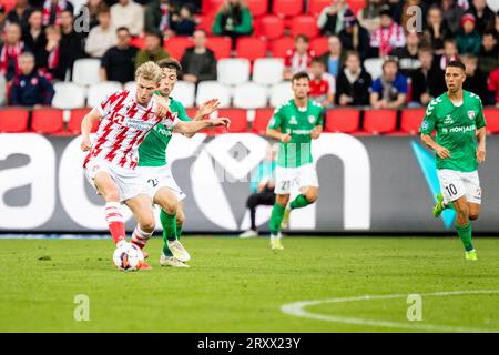 Aalborg, Danemark. 26 septembre 2023. Malthe Hojholt (14) d'Aalborg BK vu lors du match Oddset Pokalen entre Aalborg BK et FC Fredericia à Aalborg Portland Park à Aalborg. (Crédit photo : Gonzales photo - Balazs Popal). Banque D'Images