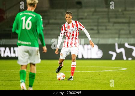 Aalborg, Danemark. 26 septembre 2023. Sebastian Otoa (34) d'Aalborg BK vu lors du match Oddset Pokalen entre Aalborg BK et FC Fredericia à Aalborg Portland Park à Aalborg. (Crédit photo : Gonzales photo - Balazs Popal). Banque D'Images