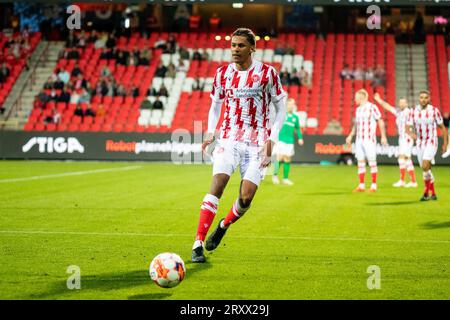 Aalborg, Danemark. 26 septembre 2023. Sebastian Otoa (34) d'Aalborg BK vu lors du match Oddset Pokalen entre Aalborg BK et FC Fredericia à Aalborg Portland Park à Aalborg. (Crédit photo : Gonzales photo - Balazs Popal). Banque D'Images