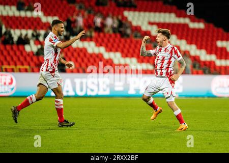 Aalborg, Danemark. 26 septembre 2023. Diego Caballo (15) d'Aalborg BK marque lors du match Oddset Pokalen entre Aalborg BK et FC Fredericia à Aalborg Portland Park à Aalborg. (Crédit photo : Gonzales photo - Balazs Popal). Banque D'Images