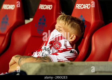 Aalborg, Danemark. 26 septembre 2023. Melker Widell (8) d'Aalborg BK vu lors du match Oddset Pokalen entre Aalborg BK et FC Fredericia à Aalborg Portland Park à Aalborg. (Crédit photo : Gonzales photo - Balazs Popal). Banque D'Images