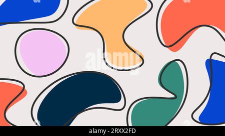 Fond abstrait coloré avec des formes organiques dessinées à la main et le contour. Minimalisme motif tendance avec forme liquide. Motif enfant amusant Illustration de Vecteur