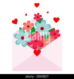 Enveloppe avec fleurs. Présent. Un cœur. Illustration de Vecteur