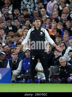 Londres, Angleterre, 27 septembre 2023. Mauricio Pochettino, le Manager de Chelsea, semble abattu lors du match de la Carabao Cup à Stamford Bridge, Londres. Le crédit photo devrait se lire : David Klein / Sportimage Banque D'Images