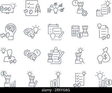 Jeu d'icônes de stratégie commerciale. Plan, développement, croissance, compétitivité. Contour modifiable. Collection vectorielle d'icônes simples Illustration de Vecteur