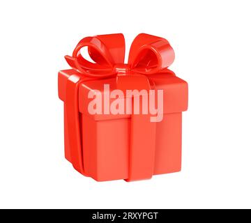 Boîte cadeau fermée rouge avec ruban brillant et illustration de rendu 3d arc Banque D'Images