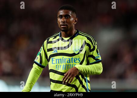 Reiss Nelson d'Arsenal lors du match Brentford FC contre Arsenal FC Carabao Cup Round 3 au Gtech Community Stadium, Londres, Angleterre, Royaume-Uni le 27 septembre 2023 Banque D'Images