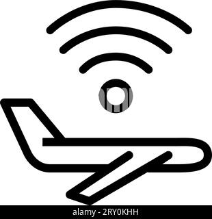 Avion volant avec symbole wi-fi. Contour modifiable et parfait au pixel près Illustration de Vecteur