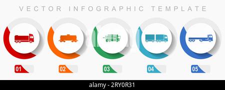 Ensemble d'icônes de transport, icônes diverses telles que camion, citerne, wagon et livraison, modèle d'infographie vectorielle de conception plate, boutons Web en 5 couleurs op Illustration de Vecteur