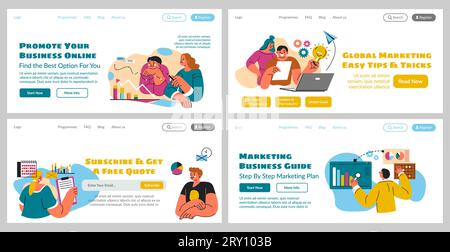 Ensemble de bannières Web avec service de marketing d'entreprise Illustration de Vecteur