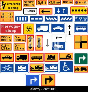 Tous les panneaux supplémentaires sur une toile, panneaux routiers en Suède Illustration de Vecteur