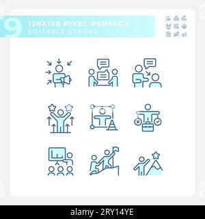 Collection d'icônes de compétences douces bleues pixel Perfect éditables Illustration de Vecteur