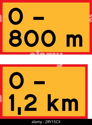 Longueur du tronçon de route commençant au panneau , panneaux supplémentaires, panneaux routiers en Suède Illustration de Vecteur