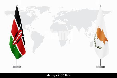 Drapeaux du Kenya et de la République de Chypre pour la réunion officielle sur fond de carte du monde. Illustration de Vecteur