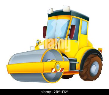 Rouleau de route de dessin animé pour le travail industriel sur l'illustration de fond blanc pour les enfants Banque D'Images