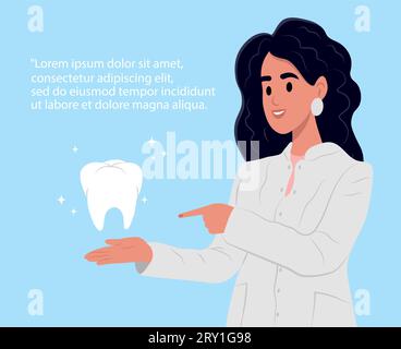 Le mois national de l'hygiène dentaire est observé chaque année en octobre. Un dentiste tient une dent saine. Illustration de Vecteur