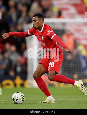 Liverpool, Angleterre, 27 septembre 2023. Ryan Gravenberch de Liverpool pendant le match de la coupe Carabao à Anfield, Liverpool. Le crédit photo devrait se lire : Gary Oakley / Sportimage Banque D'Images