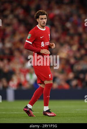 Liverpool, Angleterre, 27 septembre 2023. Curtis Jones de Liverpool lors du match de la coupe Carabao à Anfield, Liverpool. Le crédit photo devrait se lire : Gary Oakley / Sportimage Banque D'Images