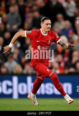 Liverpool, Angleterre, 27 septembre 2023. Darwin Nunez de Liverpool lors du match de la Carabao Cup à Anfield, Liverpool. Le crédit photo devrait se lire : Gary Oakley / Sportimage Banque D'Images