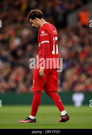 Liverpool, Angleterre, 27 septembre 2023. Curtis Jones de Liverpool lors du match de la coupe Carabao à Anfield, Liverpool. Le crédit photo devrait se lire : Gary Oakley / Sportimage Banque D'Images