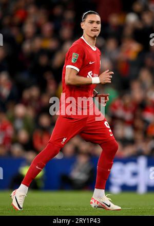 Liverpool, Angleterre, 27 septembre 2023. Darwin Nunez de Liverpool lors du match de la Carabao Cup à Anfield, Liverpool. Le crédit photo devrait se lire : Gary Oakley / Sportimage Banque D'Images