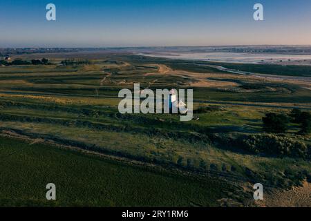 France, Manche, Cotentin. Agon-Coutainville, la pointe d'Agon. Phare Banque D'Images