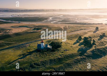 France, Manche, Cotentin. Agon-Coutainville, la pointe d'Agon. Phare Banque D'Images