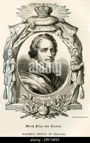 Europa, Niederlande, Den Haag, Moritz Prinz von Oranien, Niederländischer Politiker und Soldat, Stahlstich aus ' Geschichte von England ' von Thomas Babington Macaulay , übersetzt von Wilhelm Beseler , Druck und Verlag von George Westermann, Braunschweig, 1863 . / Europe, pays-Bas, Haag, Maurice Prince d'Orange, politicien et soldat néerlandais, gravure sur acier de l'histoire de l'Angleterre de Thomas Babington Macaulay, traduction allemande de Wilhelm Beseler, maison d'édition George Westermann, Braunschweig, 1863 . Banque D'Images