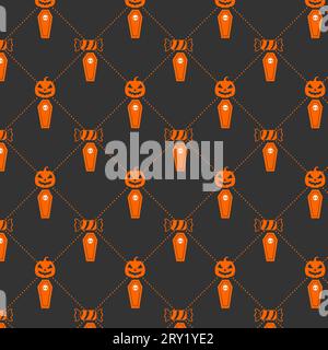 Motif sans couture Halloween avec crâne de bonbons halloween et chapeau de sorcière Illustration de Vecteur