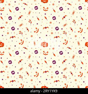 Motif Halloween avec crâne de citrouille et chauves-souris pour le papier d'emballage. Patter Halloween Illustration de Vecteur