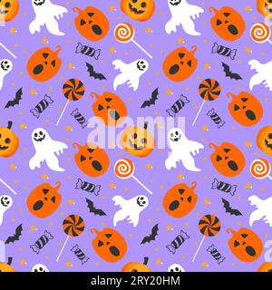 Illustration de motif sans couture Halloween avec des citrouilles et des fantômes halloween Illustration de Vecteur