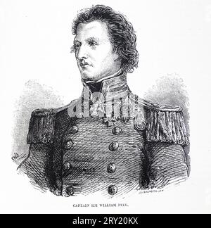 Portrait du capitaine Sir William Peel VC KCB (2 novembre 1824 - 27 avril 1858) était un officier de marine britannique et récipiendaire de la Croix de Victoria. Il est le troisième fils du Premier ministre britannique, Sir Robert Peel. Illustration en noir et blanc Banque D'Images