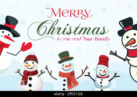Joyeux Noël à vous et votre famille, carte de voeux, fond, couverture, Banner Snowman Illustration de Vecteur