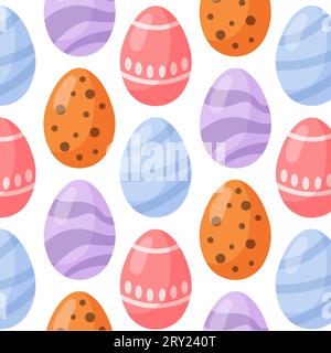 Motif oeufs de Pâques Seamless pour les vacances de Pâques sur fond blanc. Vector Illustration conception de style dessin animé pour invitations, impressions, papier d'emballage Illustration de Vecteur