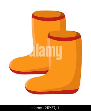 Bottes en caoutchouc orange High Clean. Illustration vectorielle de jardinage. Style plat. Élément d'automne pour carte de voeux jour de Thanksgiving, conception Web Illustration de Vecteur