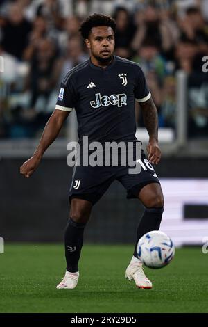 Weston McKennie de la Juventus FC en action lors du match de Serie A entre la Juventus FC et l'US Lecce. Banque D'Images