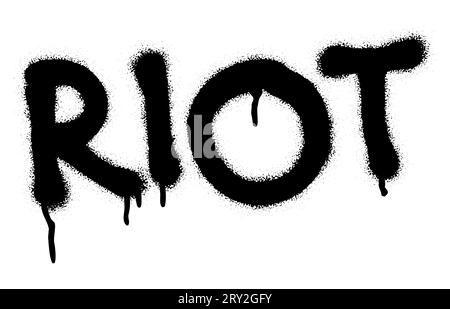 Mot graffiti peint en spray isolé RIOT sur blanc. Illustration de Vecteur