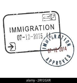 Deux passeports tamponnent L'IMMIGRATION. Illustration de Vecteur